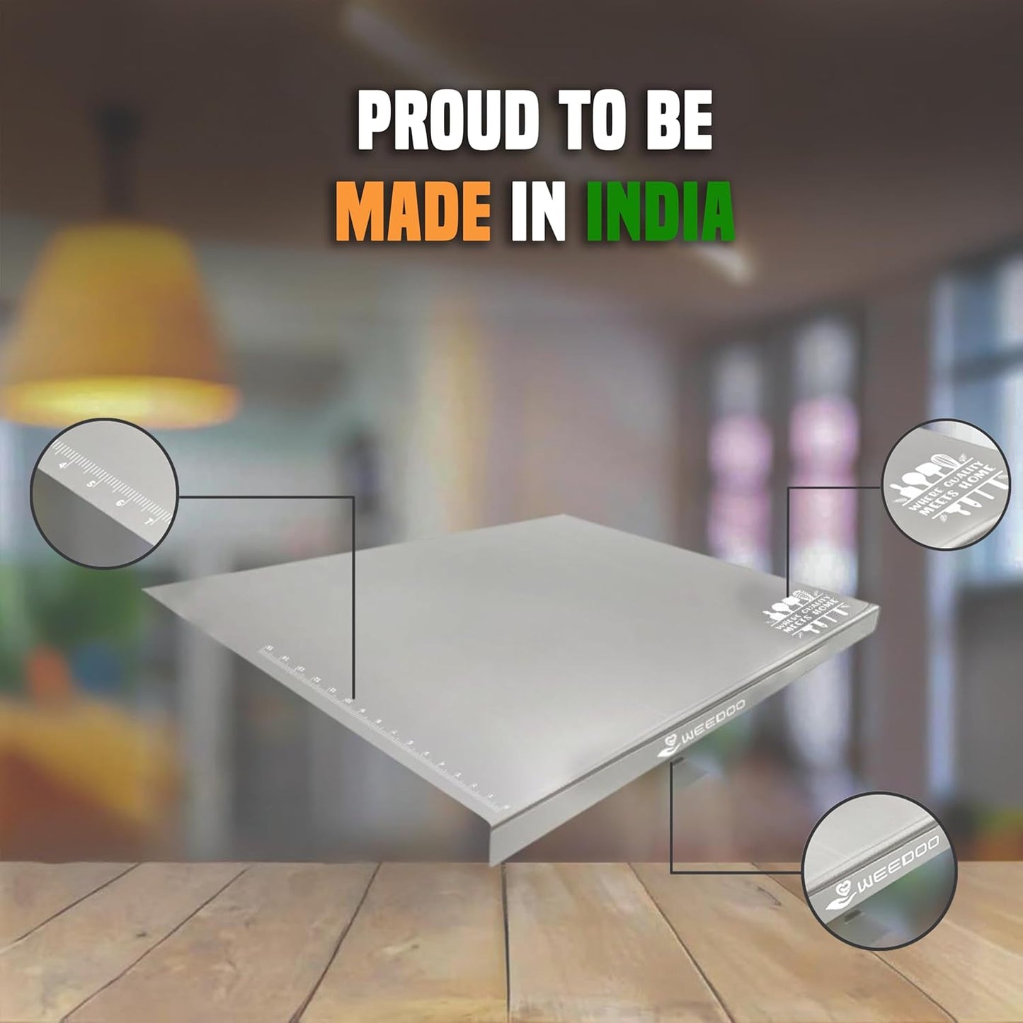 WEEDOO Stainless Steel Cutting Board (41 cm × 31 cm) | Steel Chopping Board | Chopping Board | Chopper Board for Kitchen | Steel Cutting Board | Kitchen Top Regular (Counter Top)