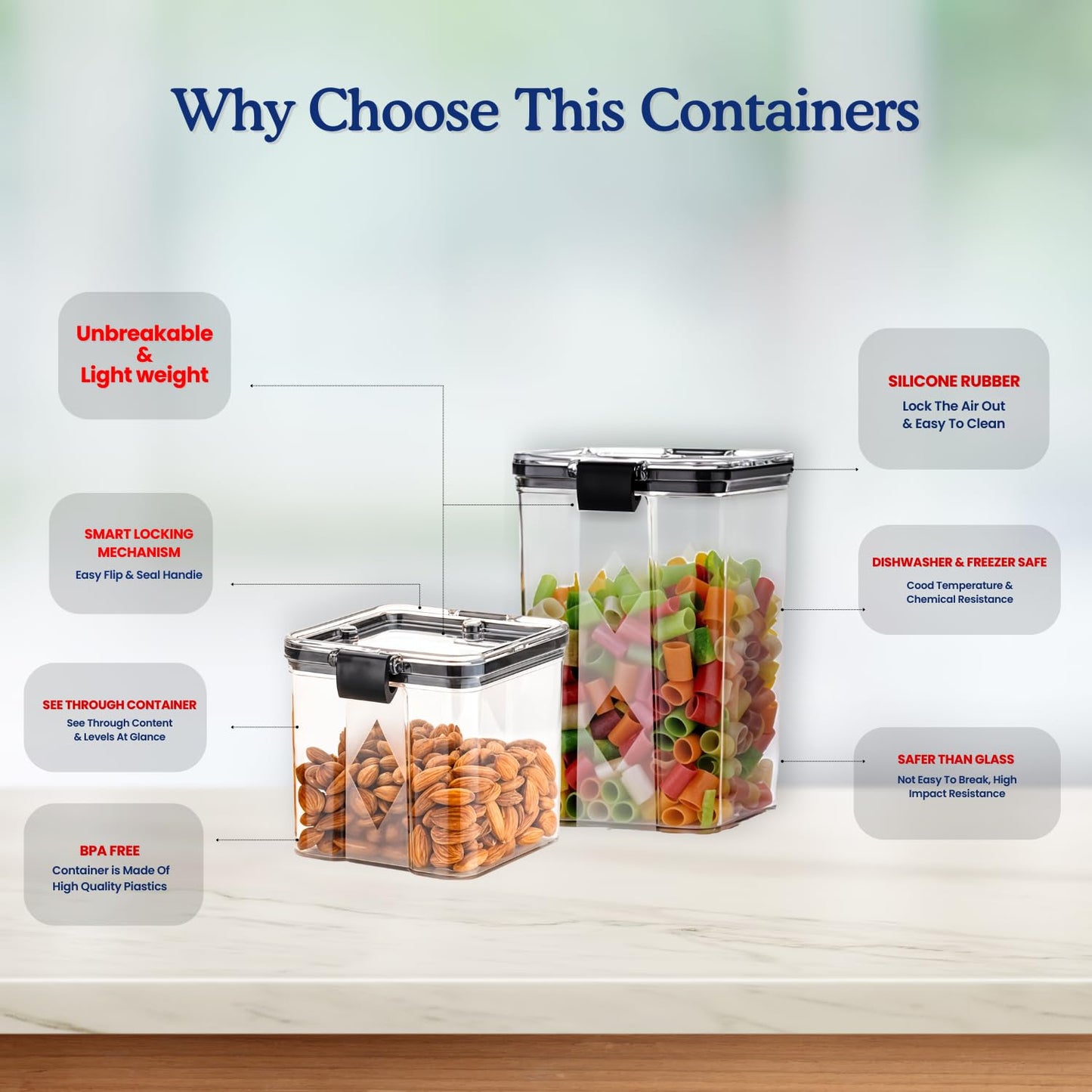 WEEDOO Air Tight Containers For Kitchen | Kitchen storage setplastic jars kitchen | Plastic Boxes For Storage | Kitchen containers set | Air Tight Container (700Ml And 1100 Ml, 8 Pcs) Combo