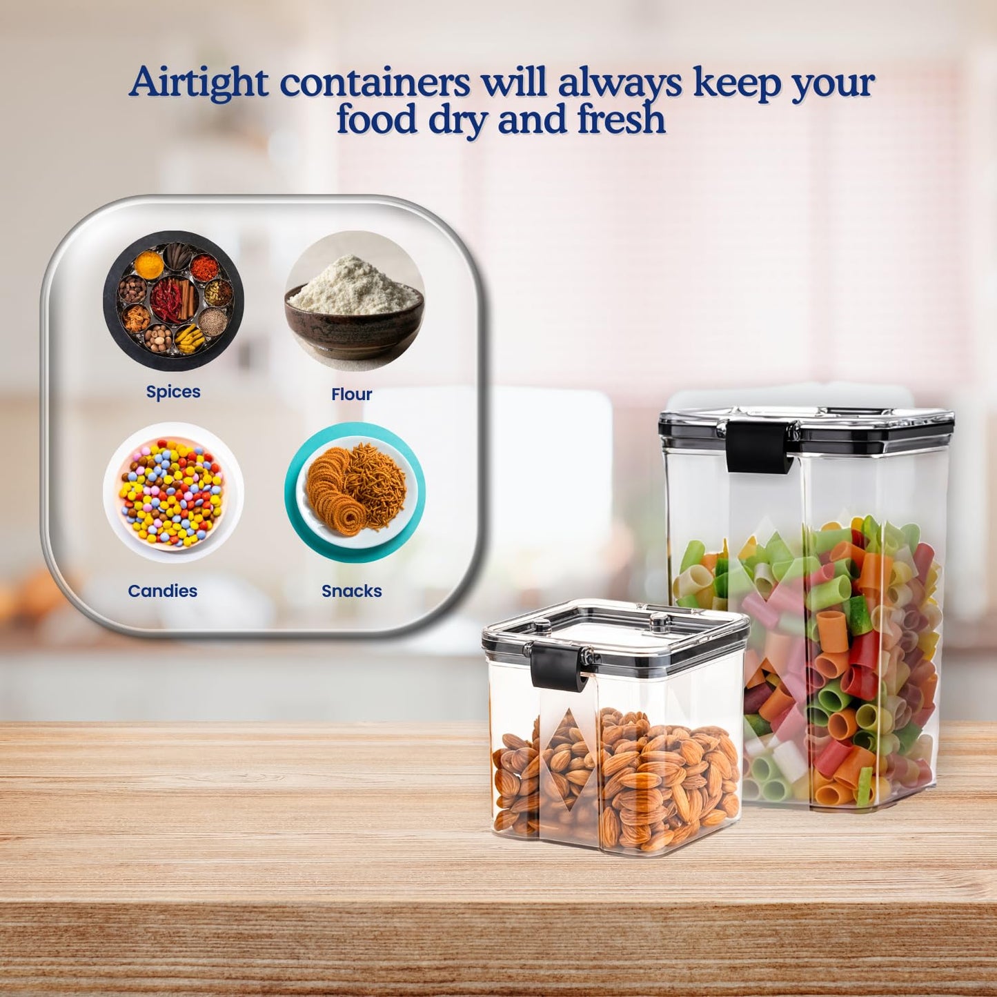 WEEDOO Air Tight Containers For Kitchen | Kitchen storage setplastic jars kitchen | Plastic Boxes For Storage | Kitchen containers set | Air Tight Container (700Ml And 1100 Ml, 8 Pcs) Combo