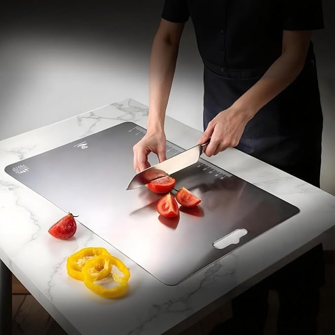 WEEDOO Stainless Steel Cutting Board for Kitchen (35CMX24CM) | Steel Chopping Board | Chopping BoardSteel | Food Grade | Rust-Resistant | Steel Cutting Board | Chopping Board for Vegetables.