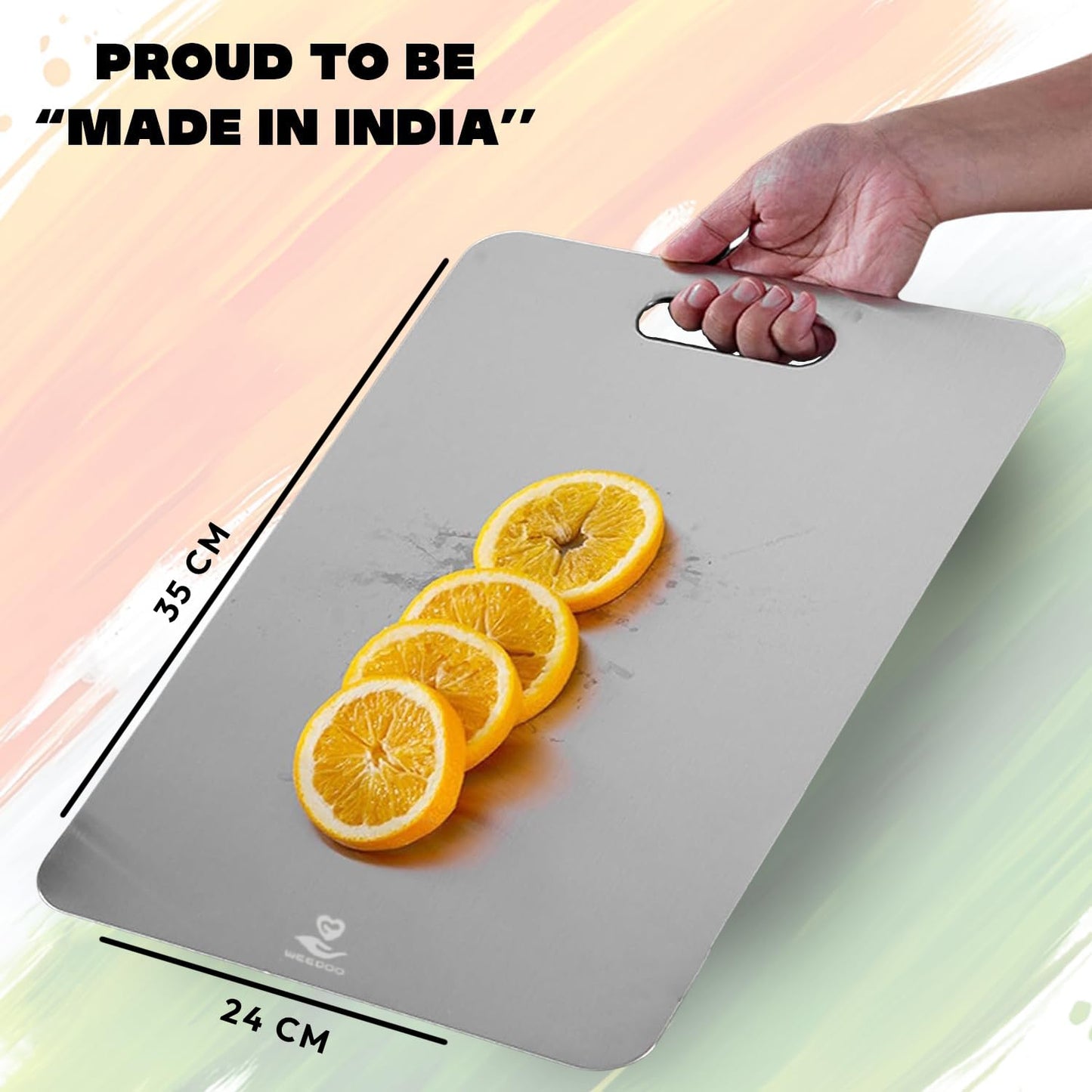 WEEDOO Stainless Steel Cutting Board for Kitchen (35CMX24CM) | Steel Chopping Board | Chopping BoardSteel | Food Grade | Rust-Resistant | Steel Cutting Board | Chopping Board for Vegetables.