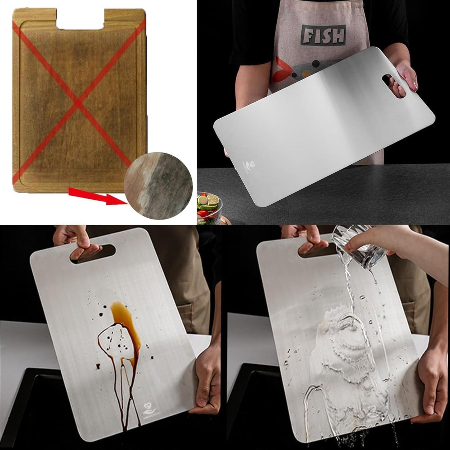 WEEDOO Stainless Steel Cutting Board for Kitchen (35CMX24CM) | Steel Chopping Board | Chopping BoardSteel | Food Grade | Rust-Resistant | Steel Cutting Board | Chopping Board for Vegetables.