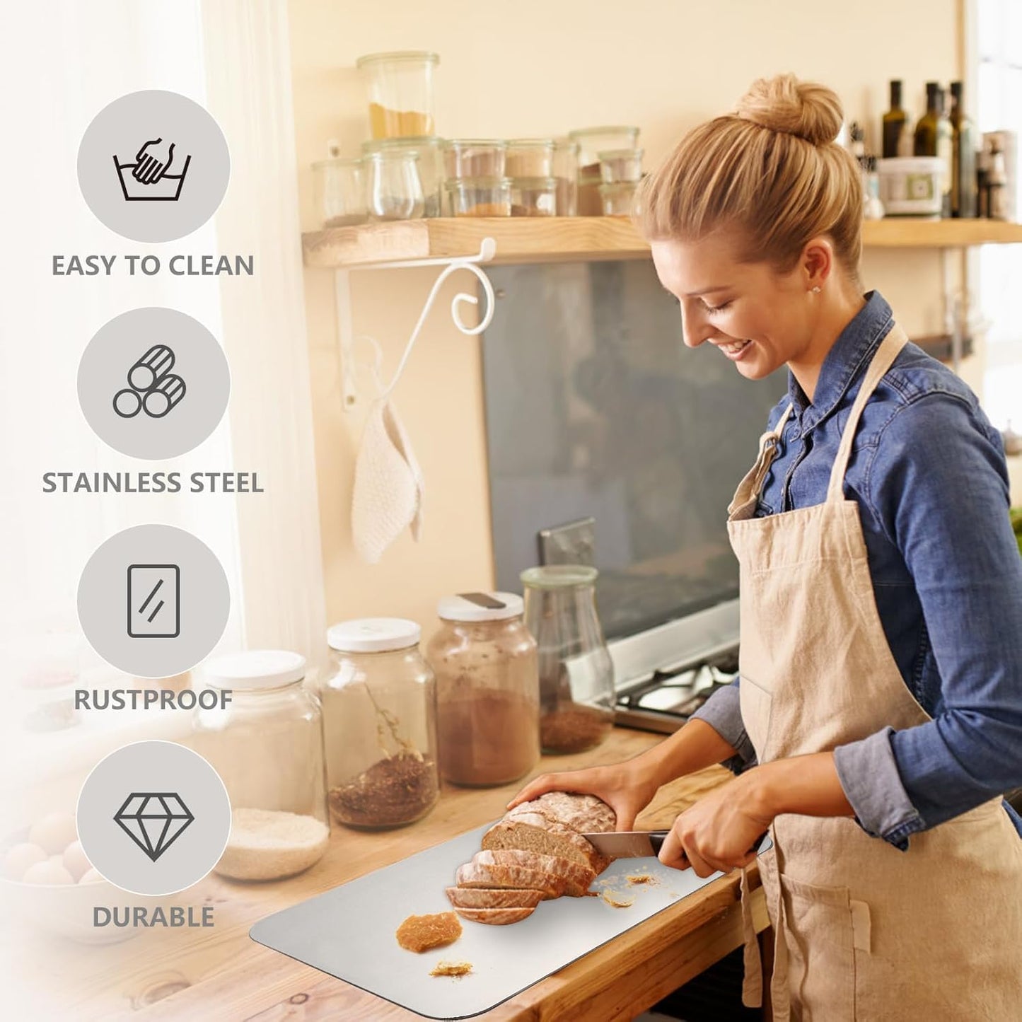 WEEDOO Stainless Steel Cutting Board for Kitchen (35CMX24CM) | Steel Chopping Board | Chopping BoardSteel | Food Grade | Rust-Resistant | Steel Cutting Board | Chopping Board for Vegetables.