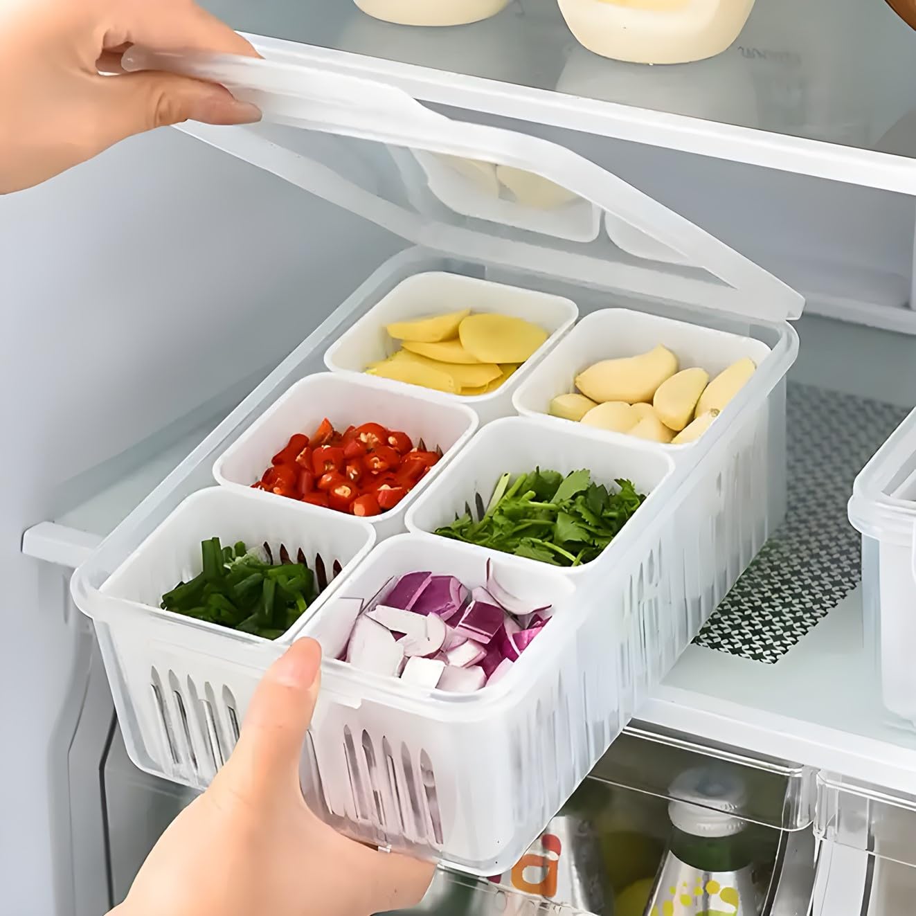 WEEDOO Fridge Storage Boxes Freezer Storage Containers, Container for Kitchen Storage Set, Storage in Kitchen, Vegetable Storage, Draining Crisper Refrigerator Food Box