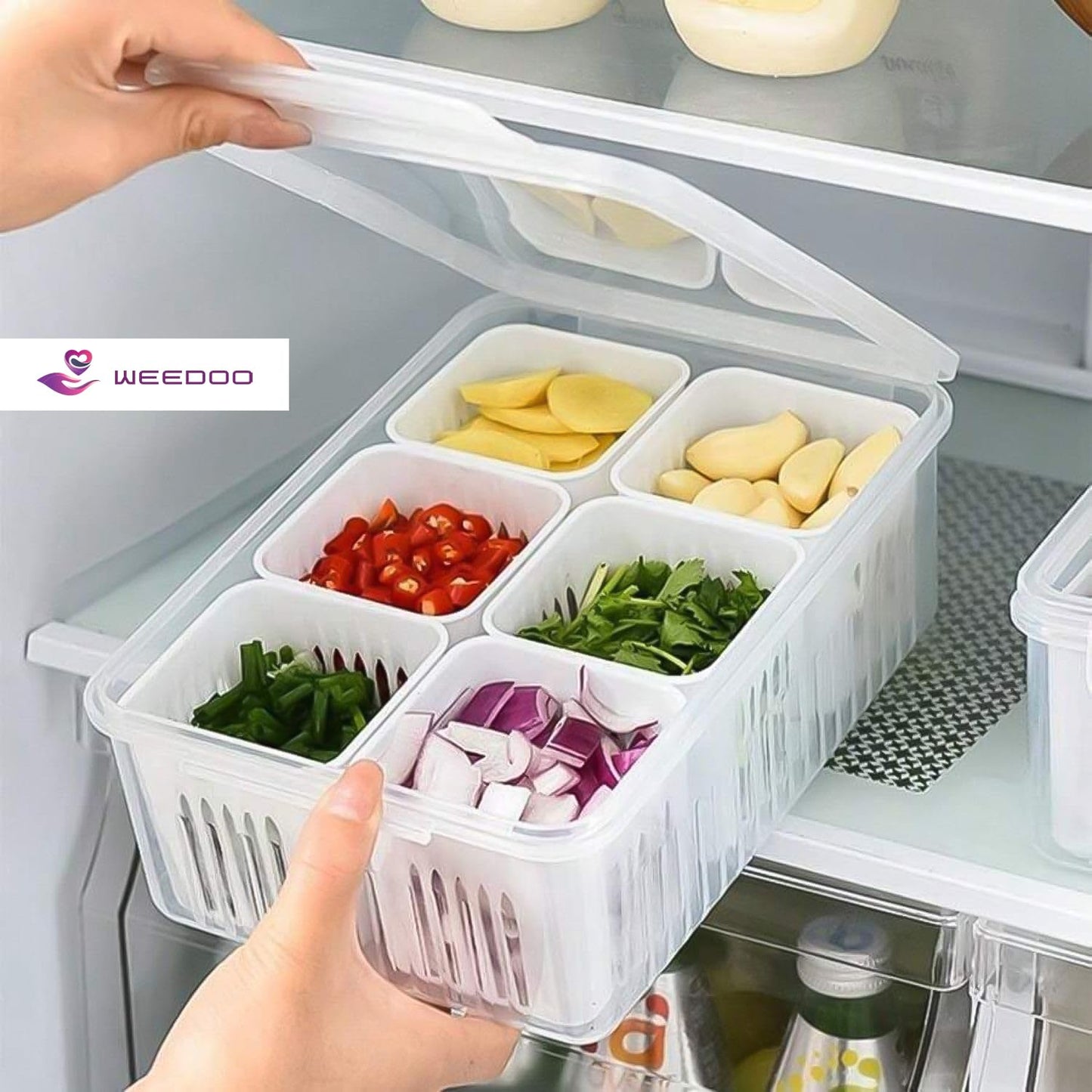 WEEDOO Fridge Storage Boxes Freezer Storage Containers, Container for Kitchen Storage Set, Storage in Kitchen, Vegetable Storage, Draining Crisper Refrigerator Food Box