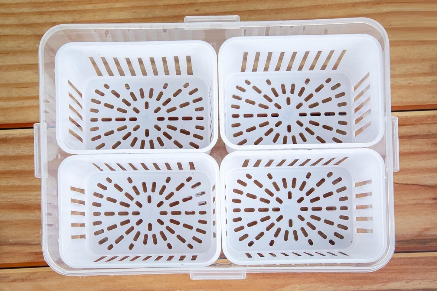 WEEDOO Fridge Storage Boxes, Freezer Storage Containers, Container for Kitchen Storage Set, Storage in Kitchen, Vegetable Storage, Draining Crisper Refrigerator Food Box (4 IN 1) (4 GRID)