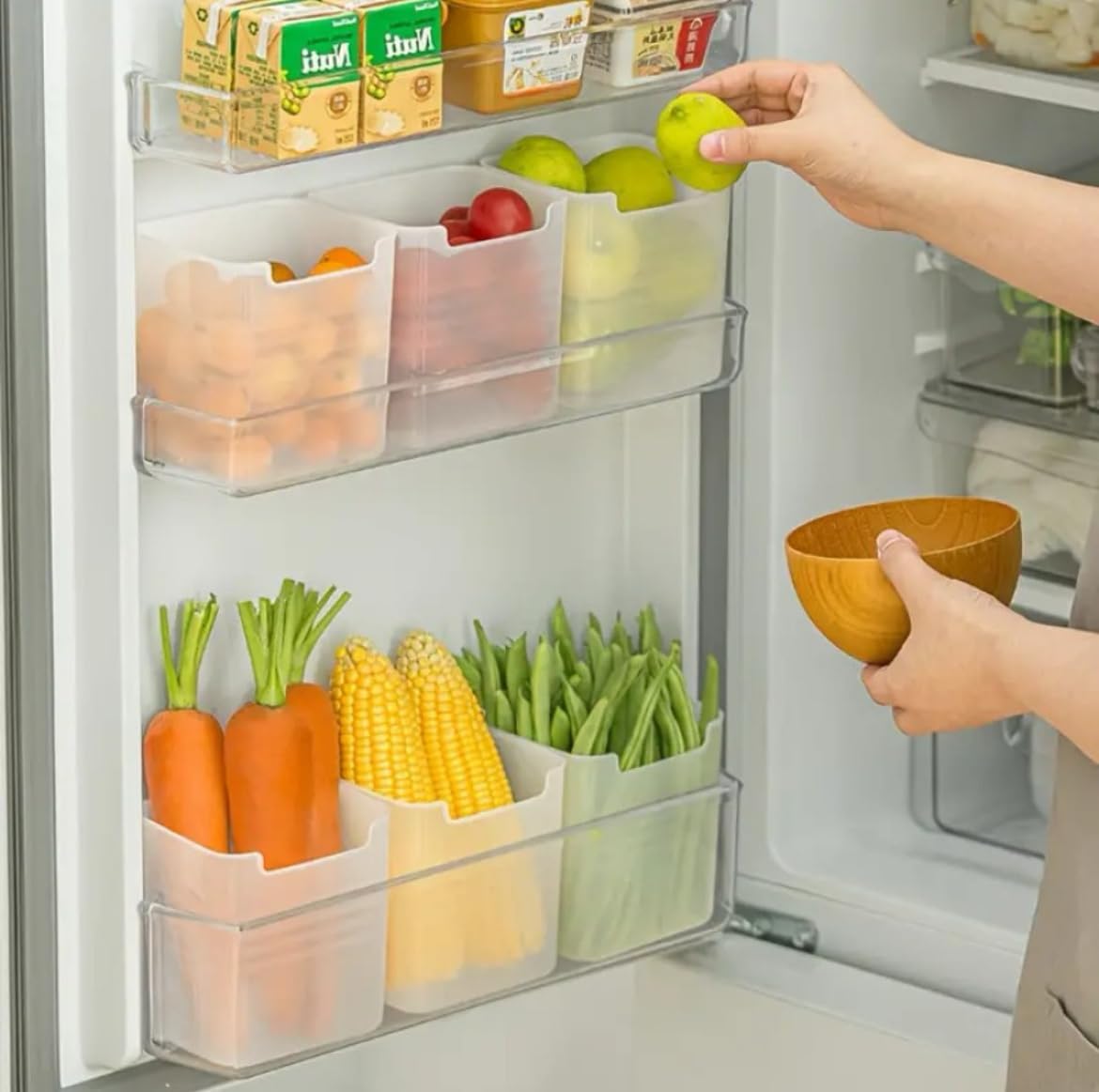 WEEDOO Fridge storage boxes,multipurpose containers for storage Space-saving, Refrigerator Side Door Organizer for fridge kitchen Fruits, Vegetables Storage Containers- transparent (PACK OF 6)