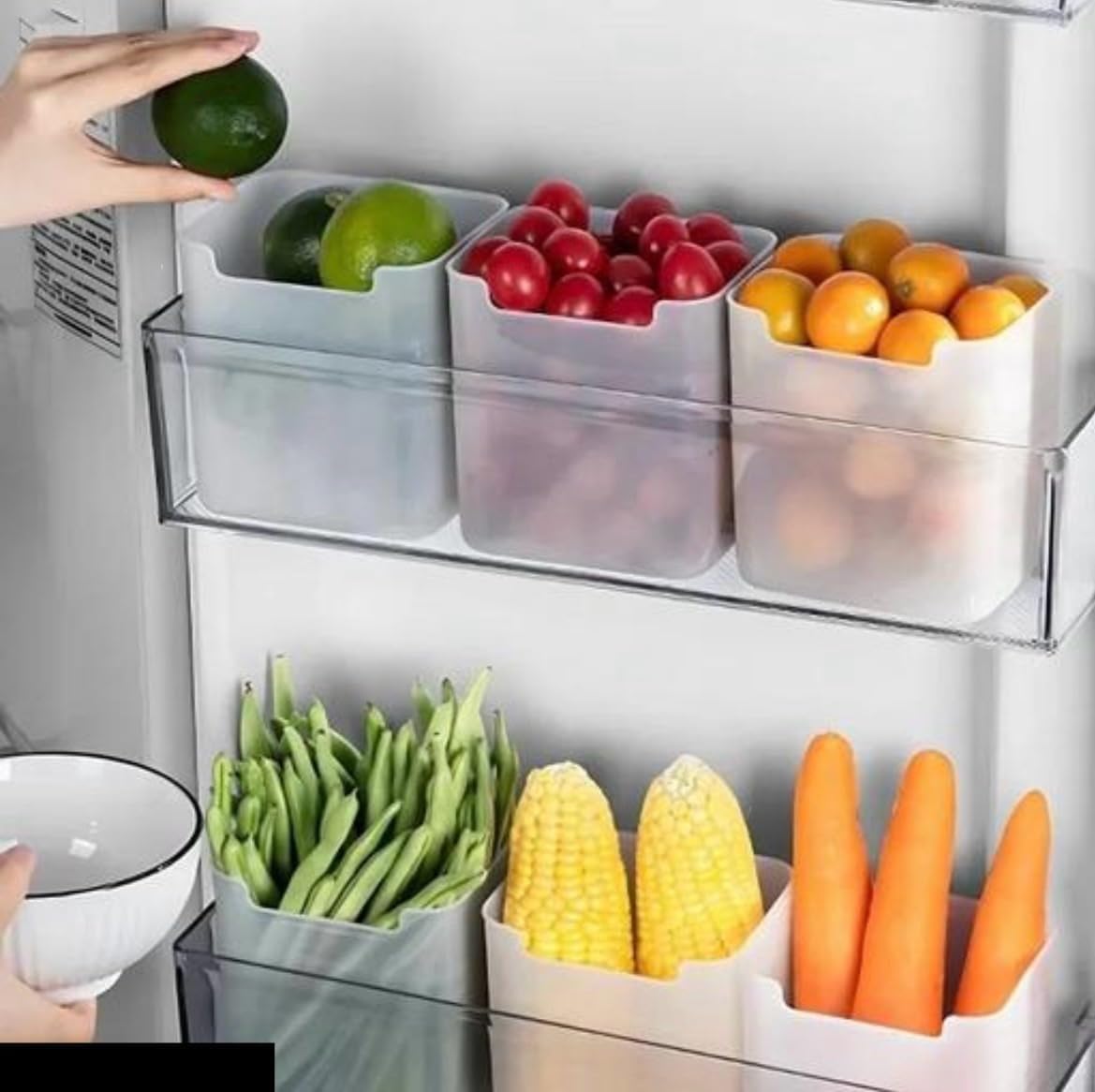WEEDOO Fridge storage boxes,multipurpose containers for storage Space-saving, Refrigerator Side Door Organizer for fridge kitchen Fruits, Vegetables Storage Containers- transparent (PACK OF 6)