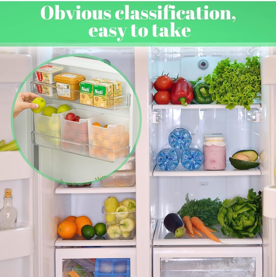 WEEDOO Fridge storage boxes,multipurpose containers for storage Space-saving, Refrigerator Side Door Organizer for fridge kitchen Fruits, Vegetables Storage Containers- transparent (PACK OF 6)
