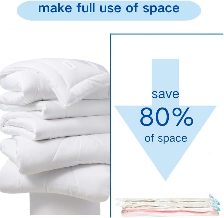 WEEDOO Vacuum Bags for Travel with Hand Pump (5 Pack 1XL 2Large 2Medium) | Vacuum Compression Storage Bags with Hand Pump | Storage Bags with Ziplock for Clothes, Bedding, Comforters, Blankets, Quilt