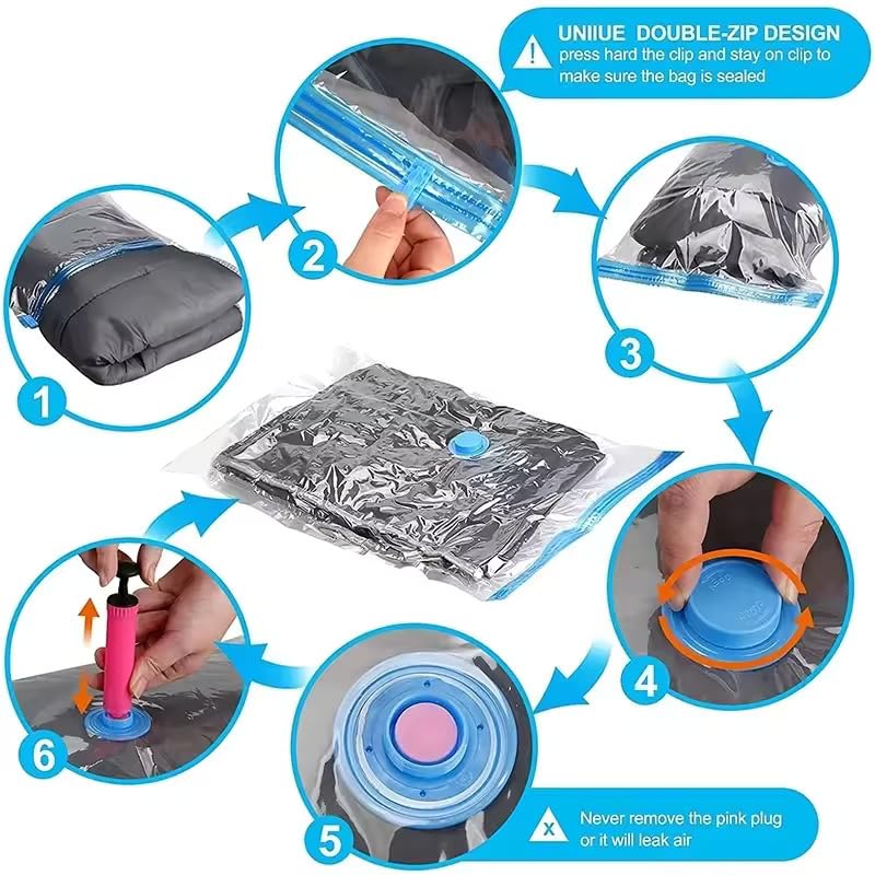 WEEDOO Vacuum Bags for Travel with Hand Pump (5 Pack 1XL 2Large 2Medium) | Vacuum Compression Storage Bags with Hand Pump | Storage Bags with Ziplock for Clothes, Bedding, Comforters, Blankets, Quilt