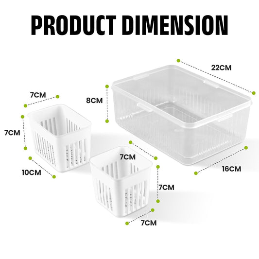 WEEDOO Fridge Storage Boxes Freezer Storage Containers, Container for Kitchen Storage Set, Storage in Kitchen, Vegetable Storage, Draining Crisper Refrigerator Food Box